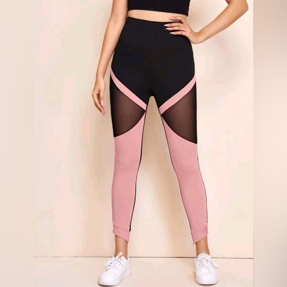 SHEIN Curve Pants - SHEIN CURVE Black Pink Mesh Cut-Out Yoga Leggings ~ Size 1X=US12/14 ~ NWOT